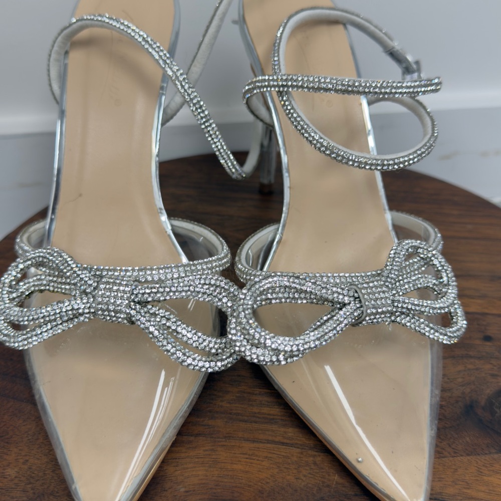 Anne Michelle Silver Rhinestone Bow‎ Heels - Picture 8 of 13